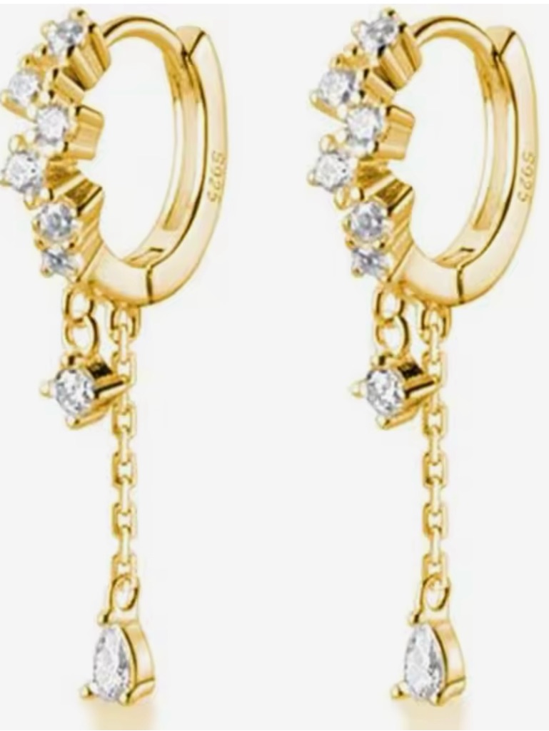 New 18k Gold Or .925 Silver Crystal Dangle Hoops